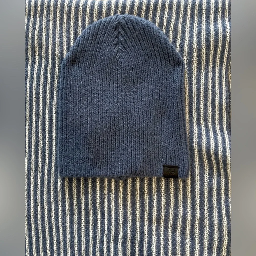 Kenneth Cole Reaction Blue Men's Beanie and Striped Scarf Set, One Size